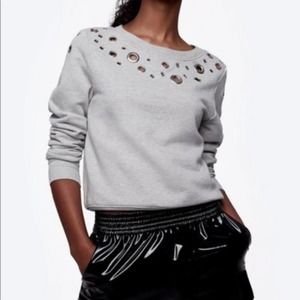 Daya by Zendaya Heather Gray Grommet Long-Sleeve Sweatshirt Small